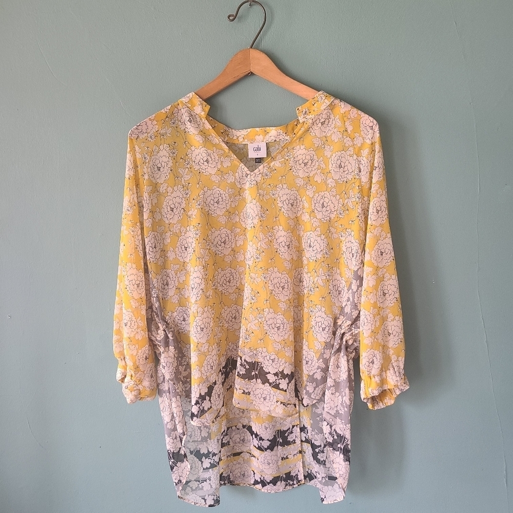 Cabi Amelia Gather Top Size Small Yellow Floral